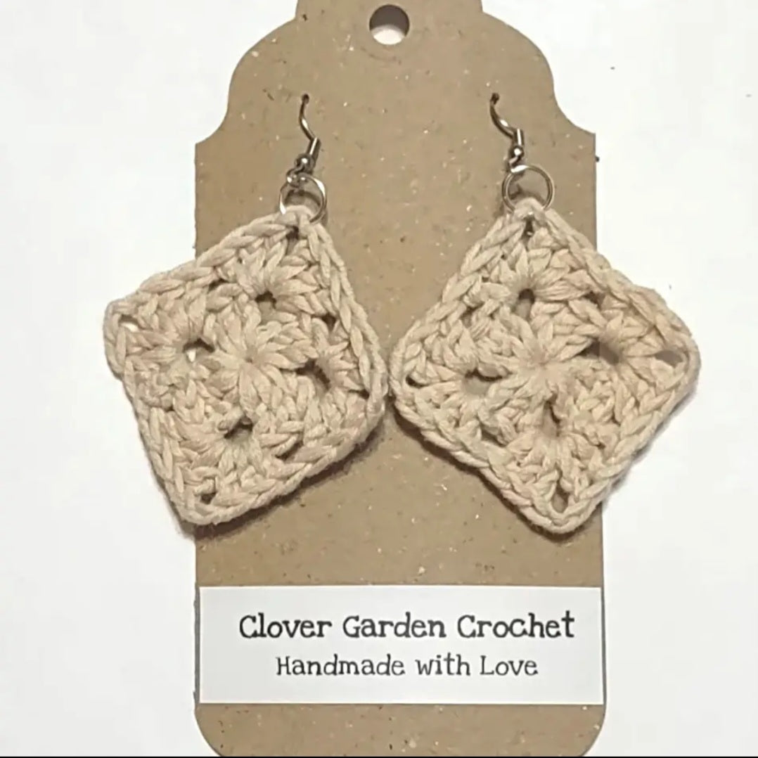 Crochet Solid Granny Square Drop Earrings