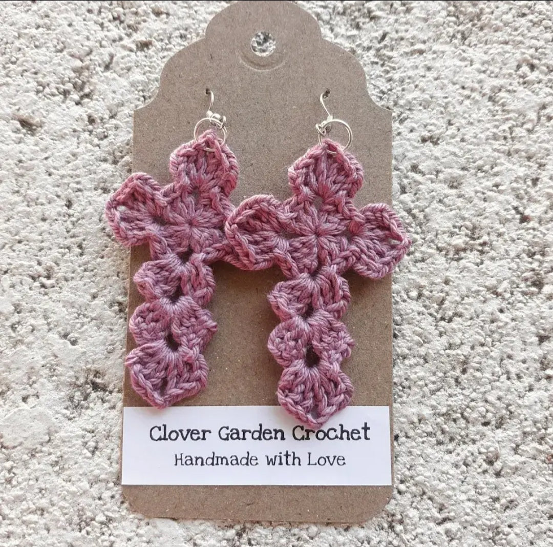 Crochet Cross Drop Earrings