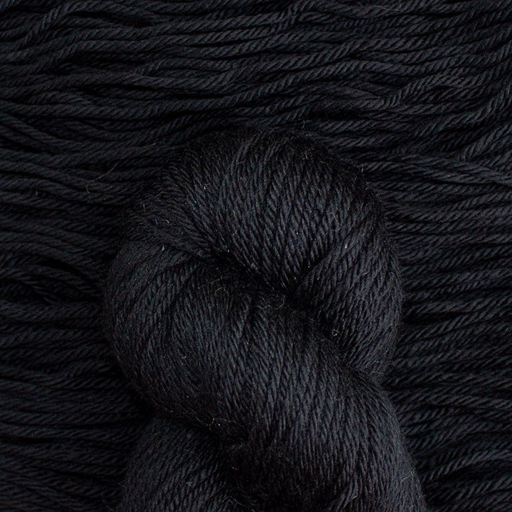 Close-up of black yarn with a knot
