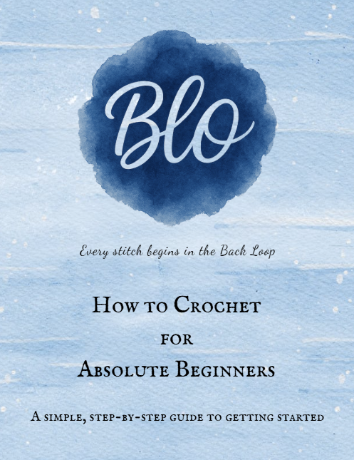 Book cover of 'How to Crochet for Absolute Beginners' with blue watercolor design and text on a light blue background.