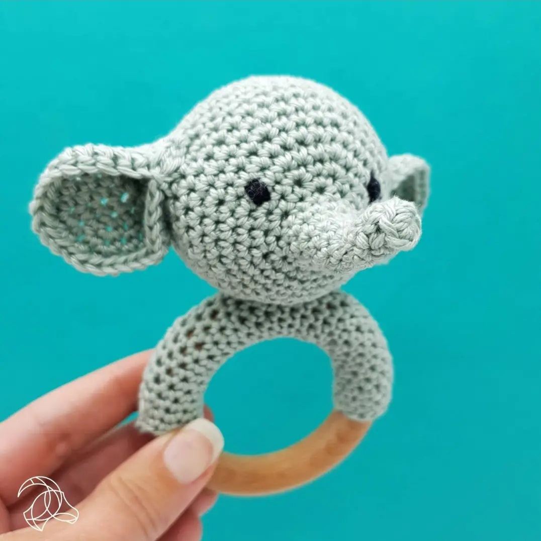 Baby Rattle, Crocheted Elephant made from kit