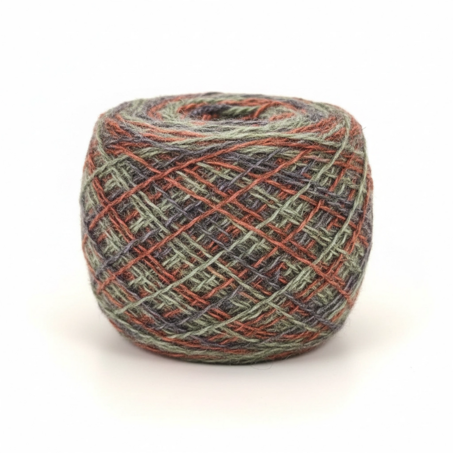 Multicolored yarn ball on a white background