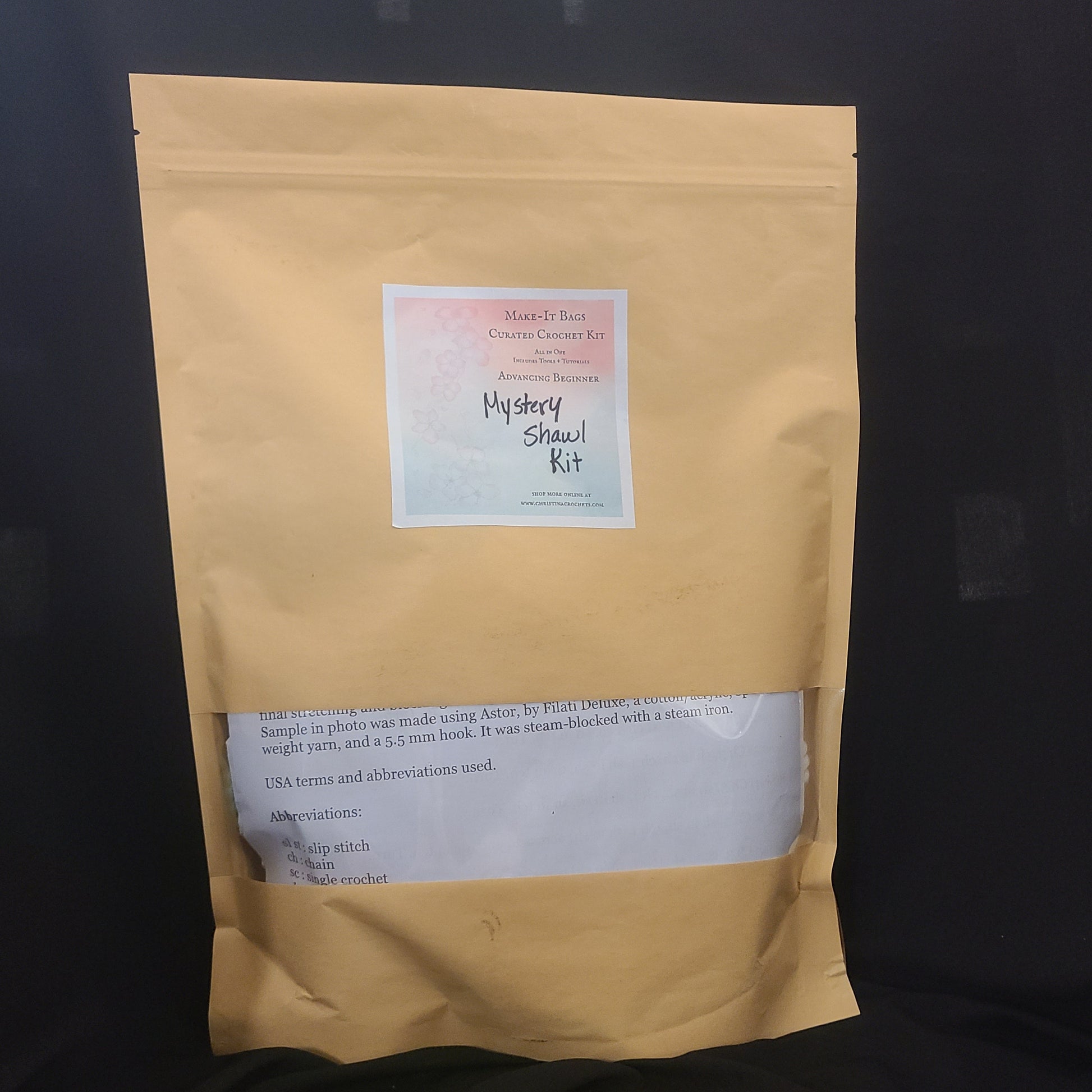 Yellow package with a label on a dark background
