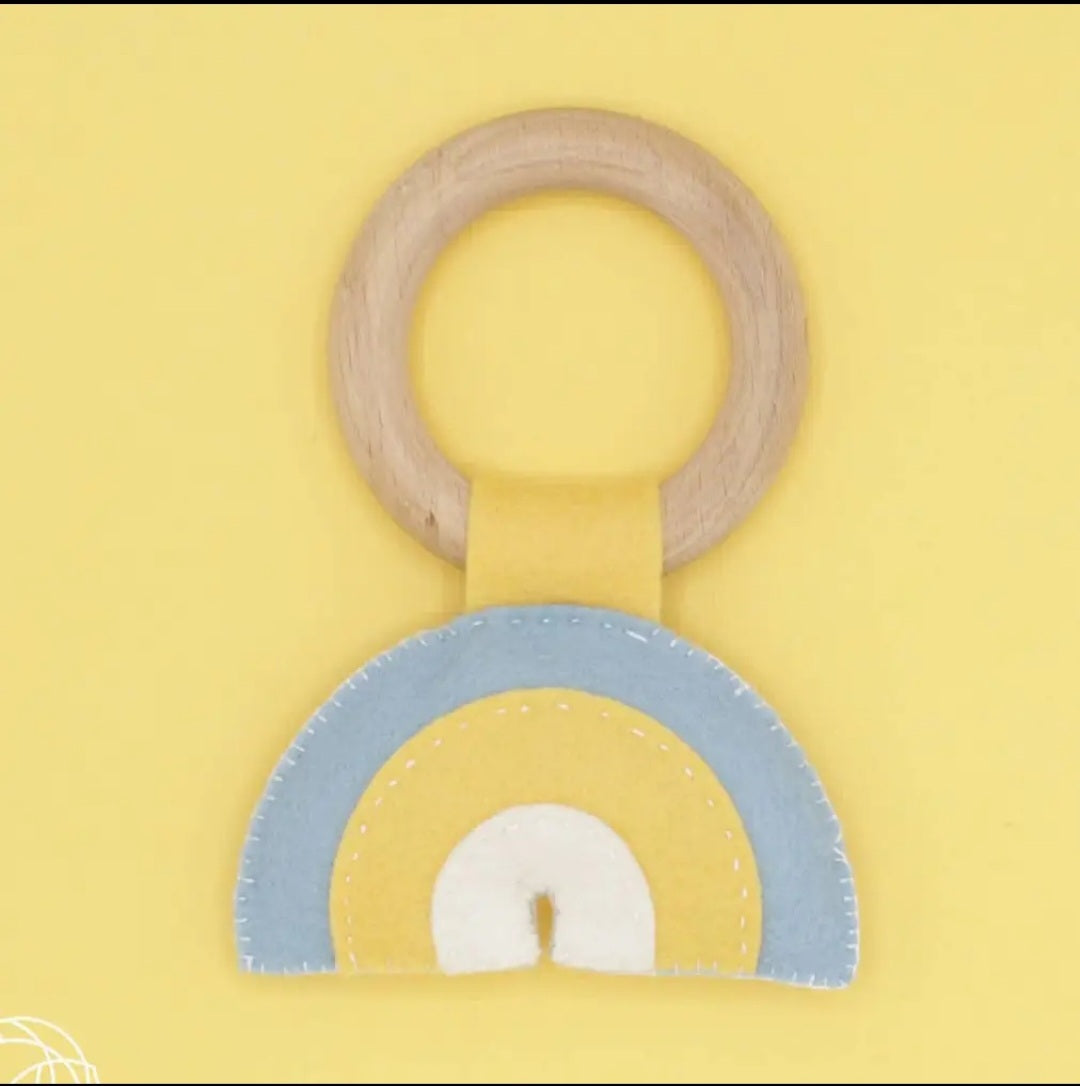 Blue and Yellow Rainbow Rattle Nursery Decor DIY kit beginner sewing