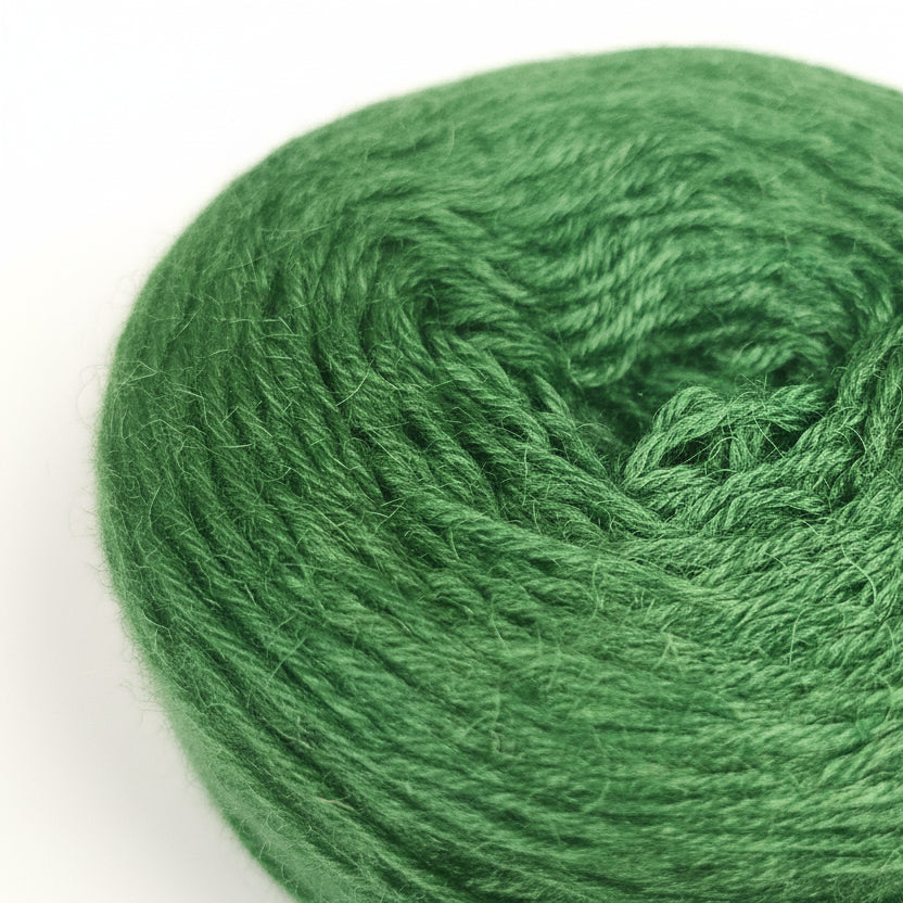 Close-up of a ball of green yarn