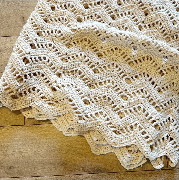 close up stitch detail of a Crocheted vintage blanket 