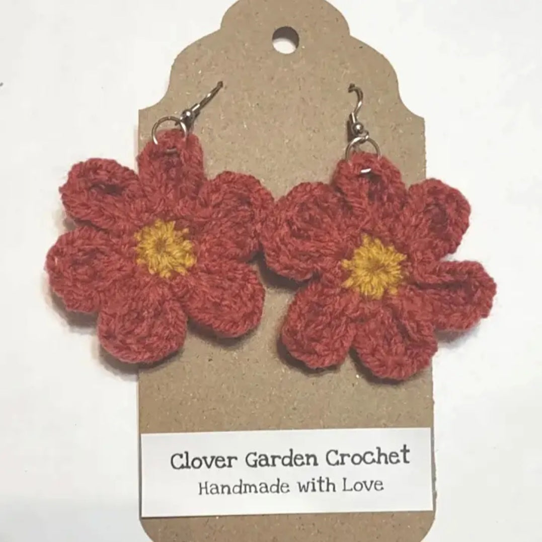 Crochet Flower Drop Earrings