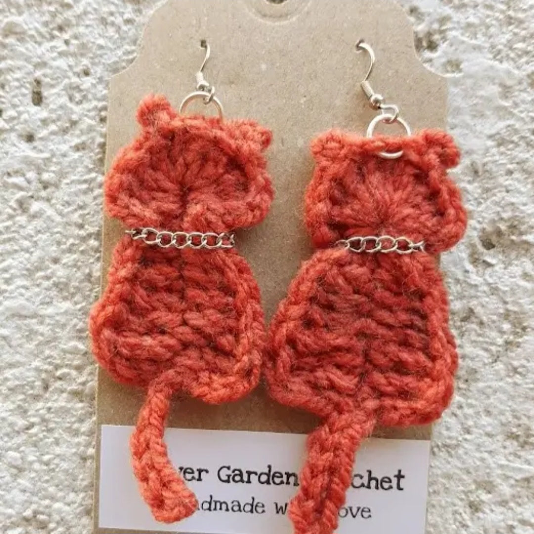 Crochet Cat Drop Earrings