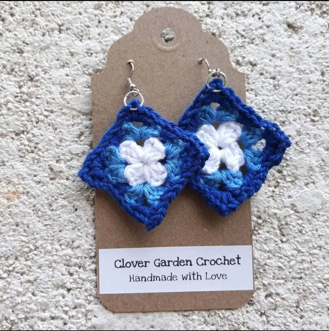 Crochet Traditional Granny Square Drop Earrings