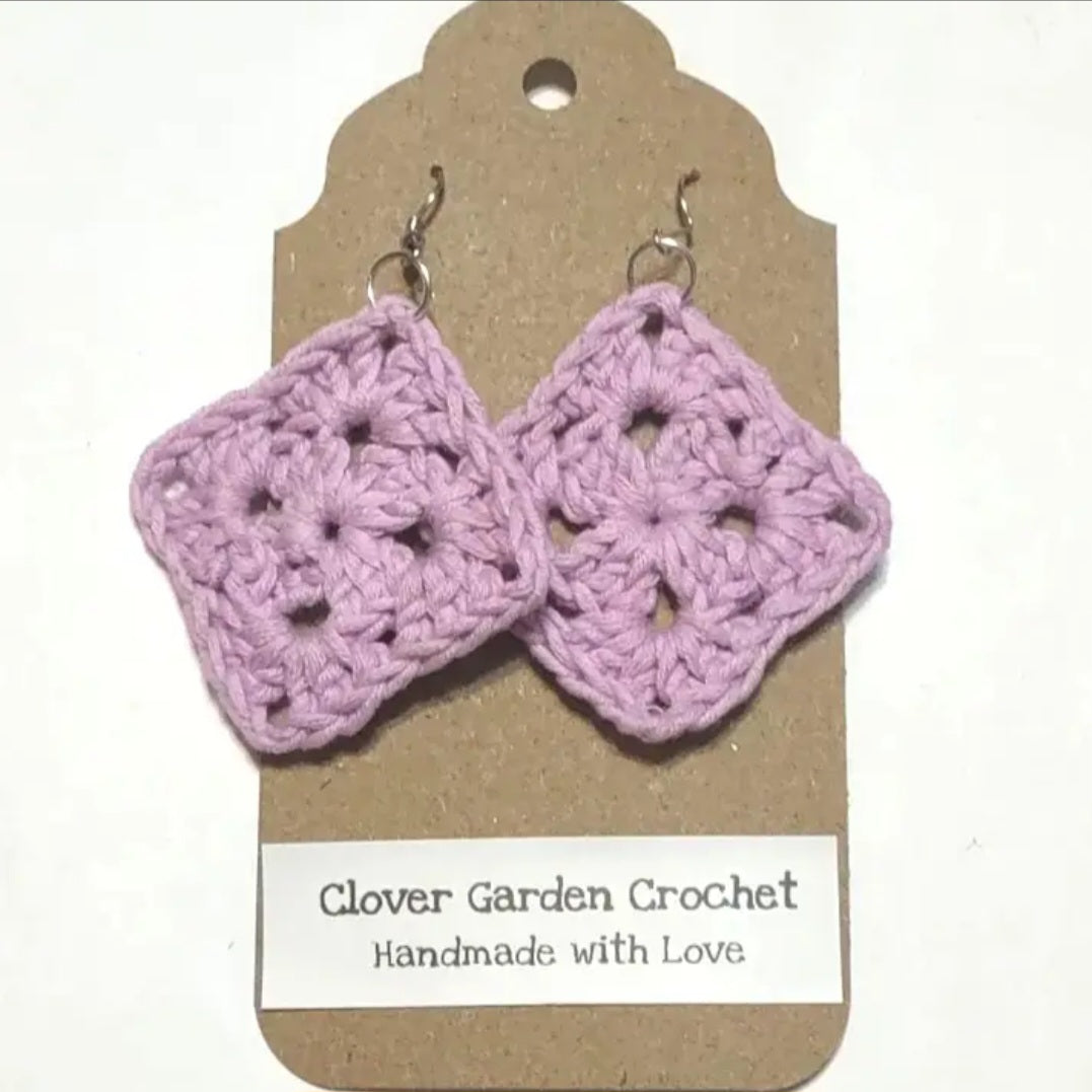 Crochet Solid Granny Square Drop Earrings