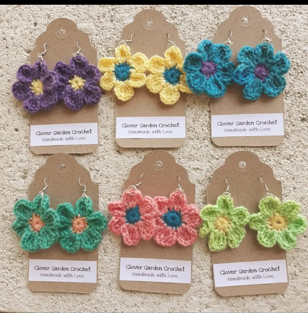 Crochet Flower Drop Earrings