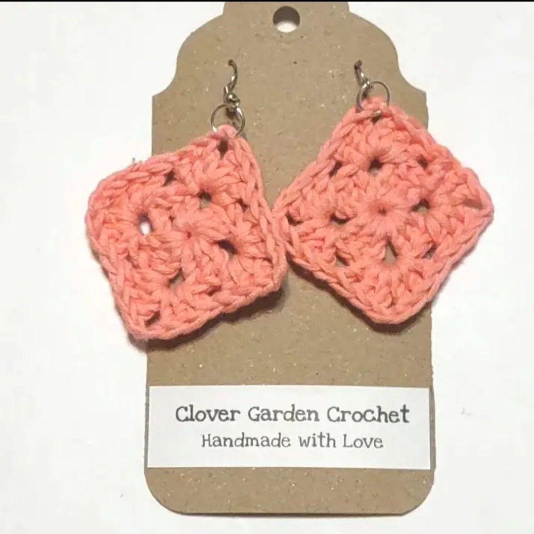 Crochet Solid Granny Square Drop Earrings