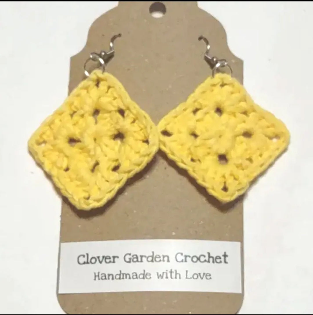 Crochet Solid Granny Square Drop Earrings