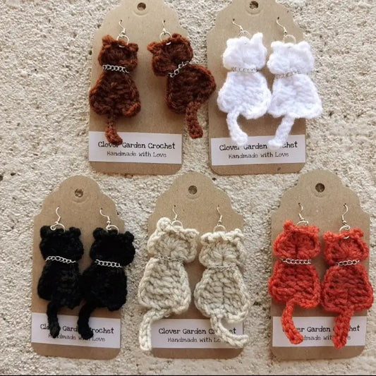 Crochet Cat Drop Earrings