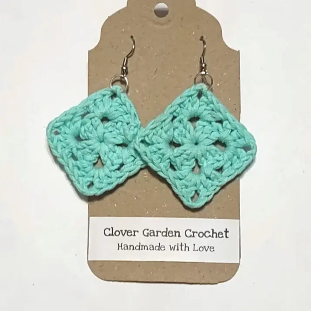 Crochet Solid Granny Square Drop Earrings