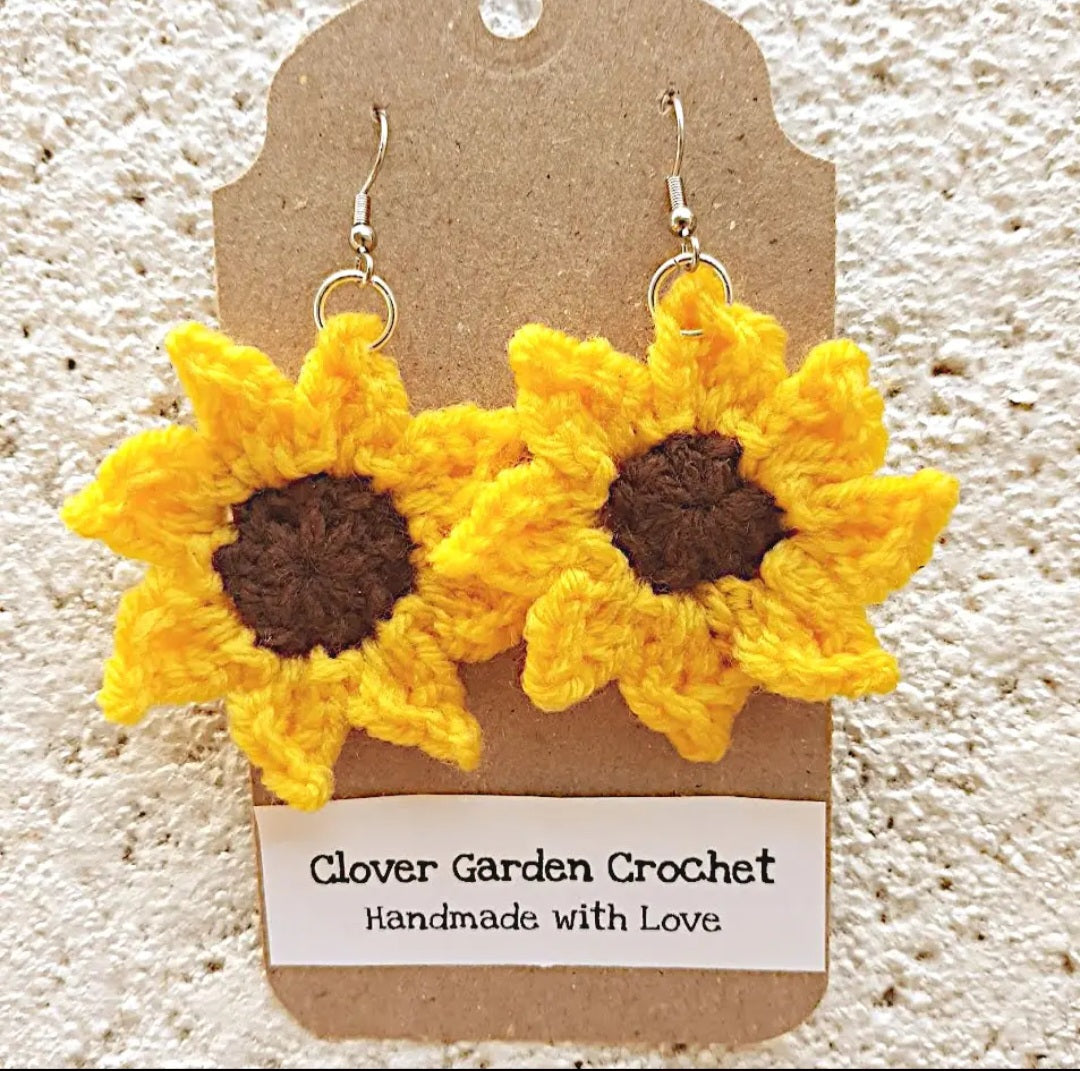 Sunflower Crochet Drop Earrings