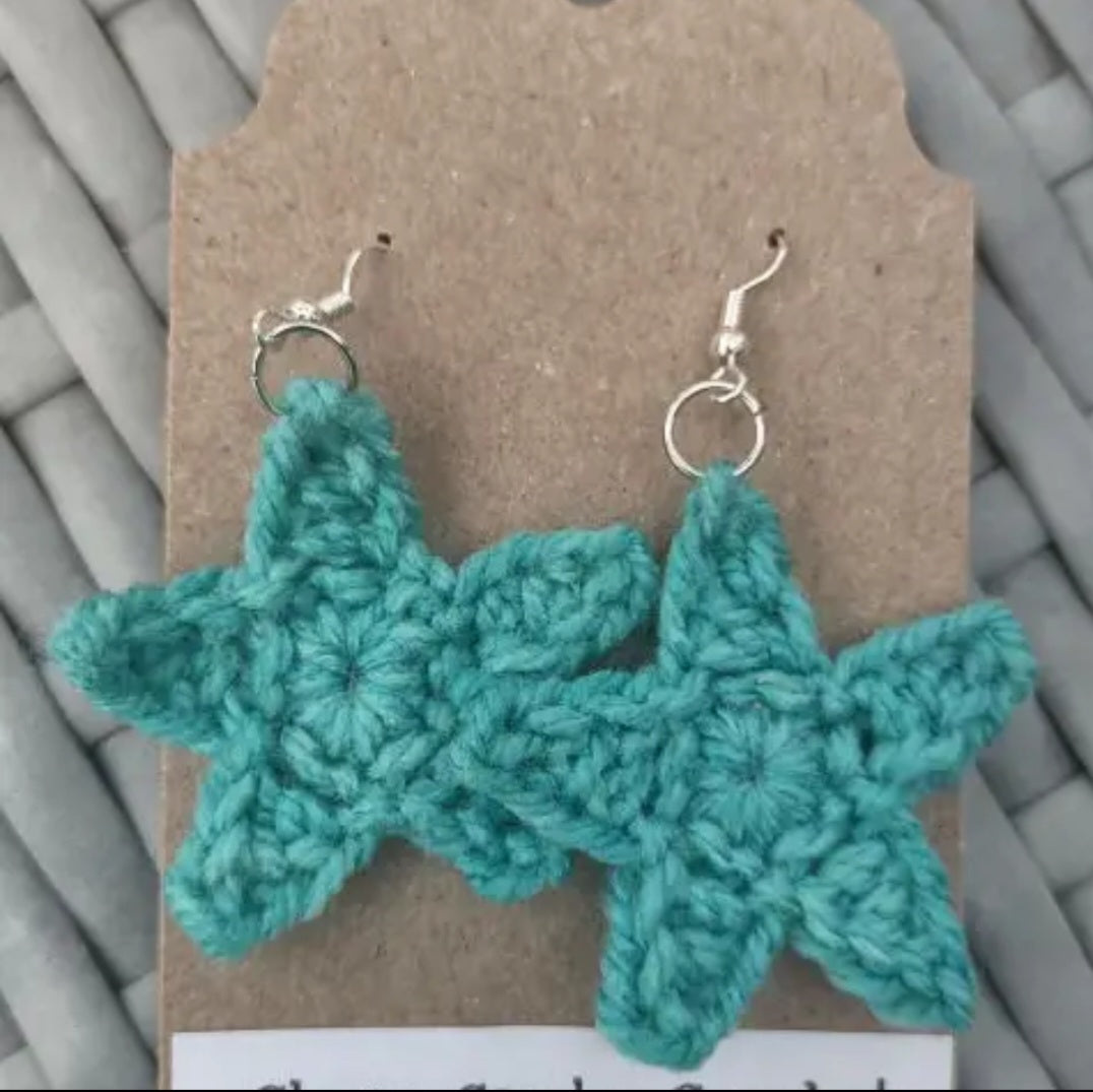 Crochet Star or Starfish Drop Earrings