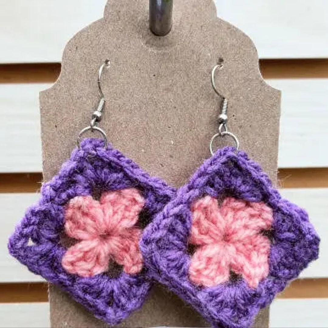 Crochet Traditional Granny Square Drop Earrings