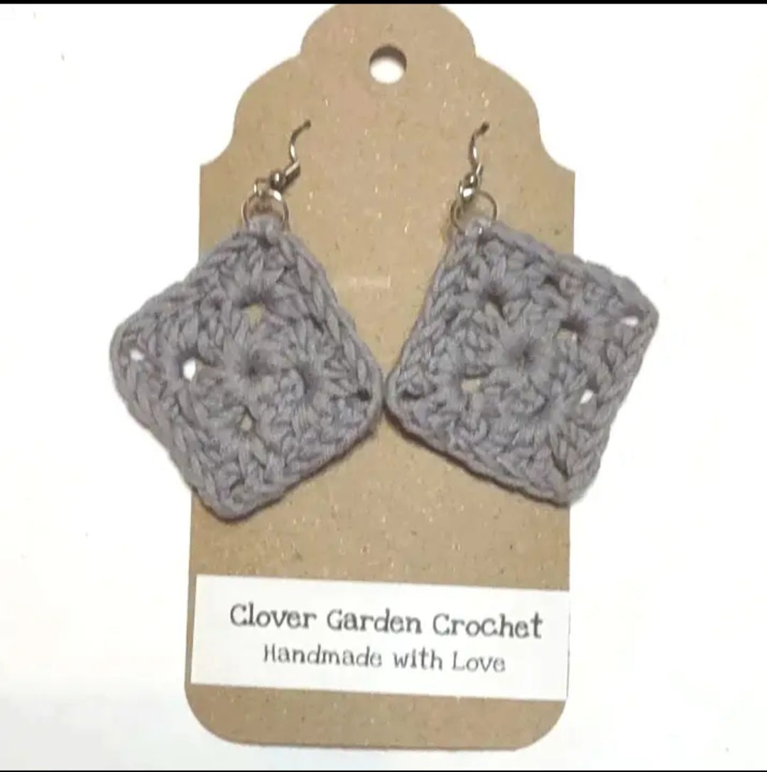 Crochet Solid Granny Square Drop Earrings