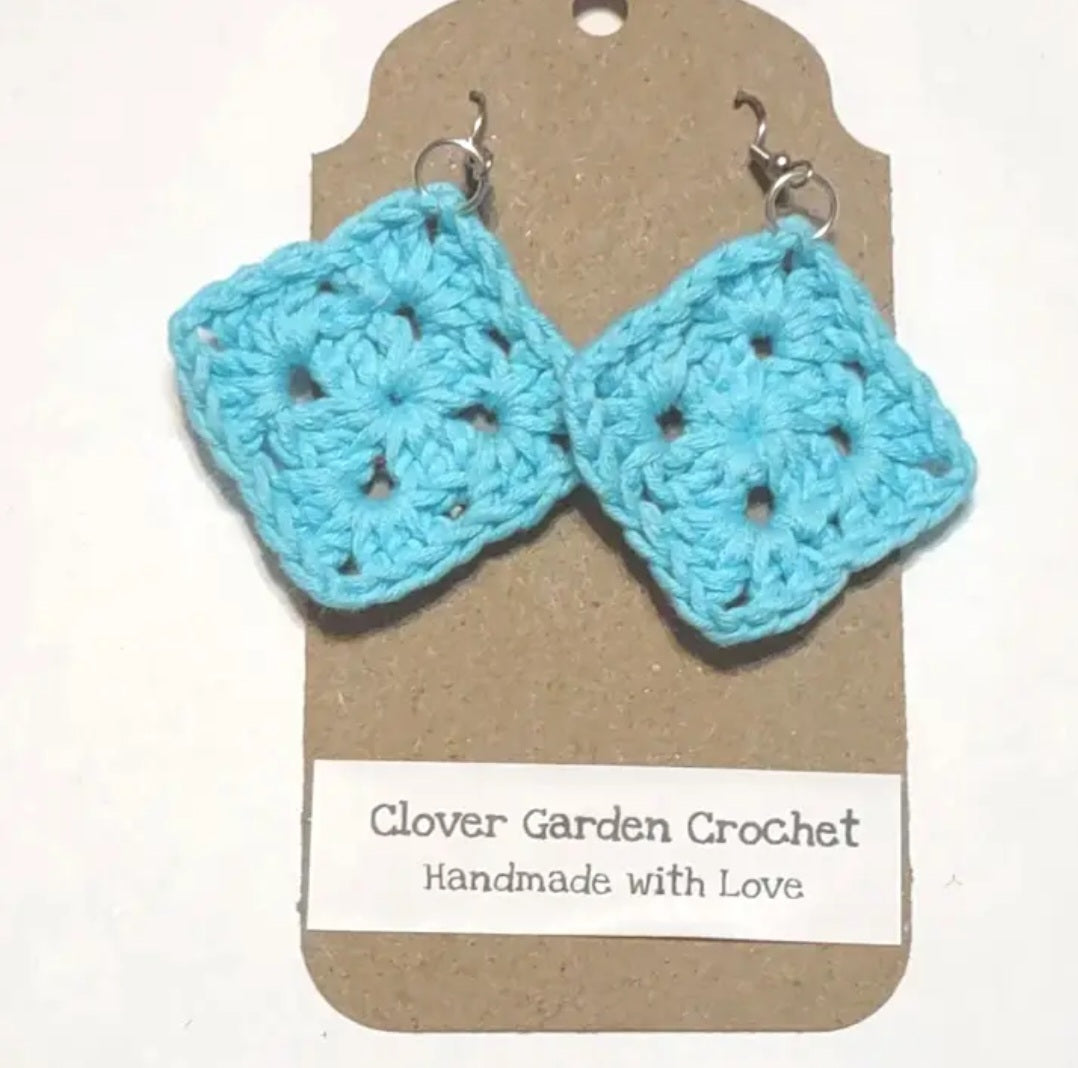 Crochet Solid Granny Square Drop Earrings
