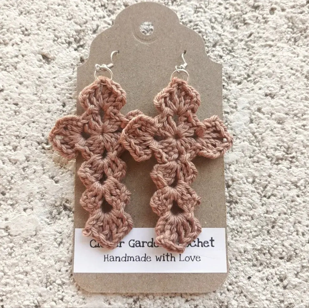 Crochet Cross Drop Earrings