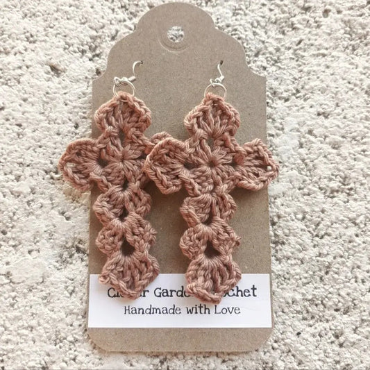 Crochet Cross Drop Earrings