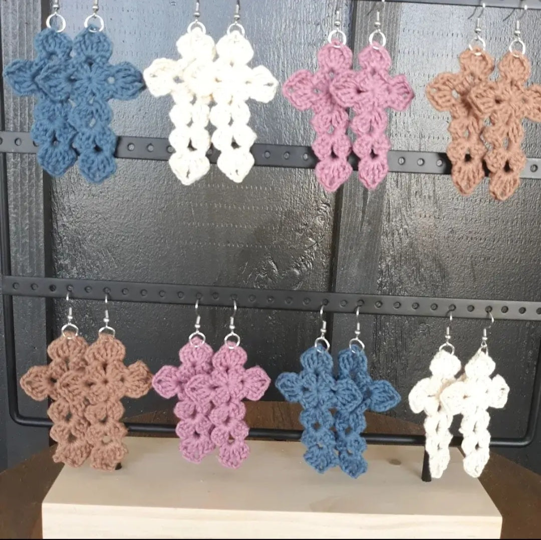 Crochet Cross Drop Earrings