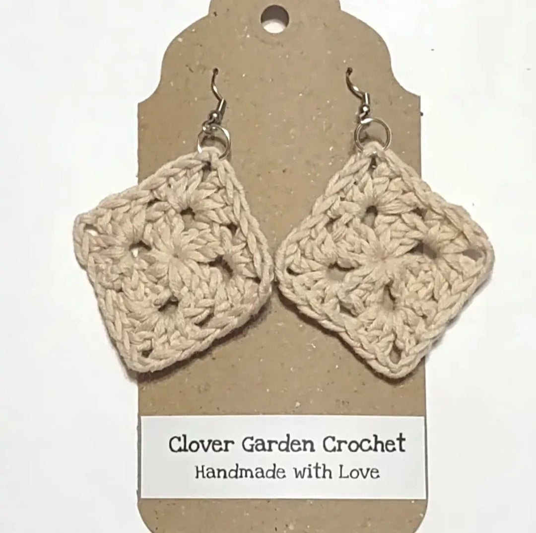 Crochet Solid Granny Square Drop Earrings