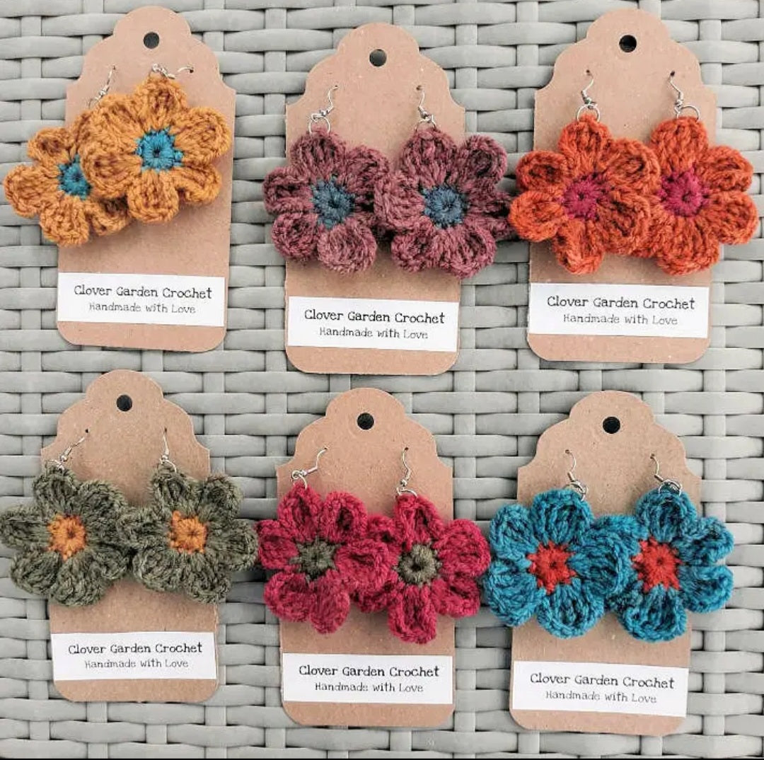 Crochet Flower Drop Earrings