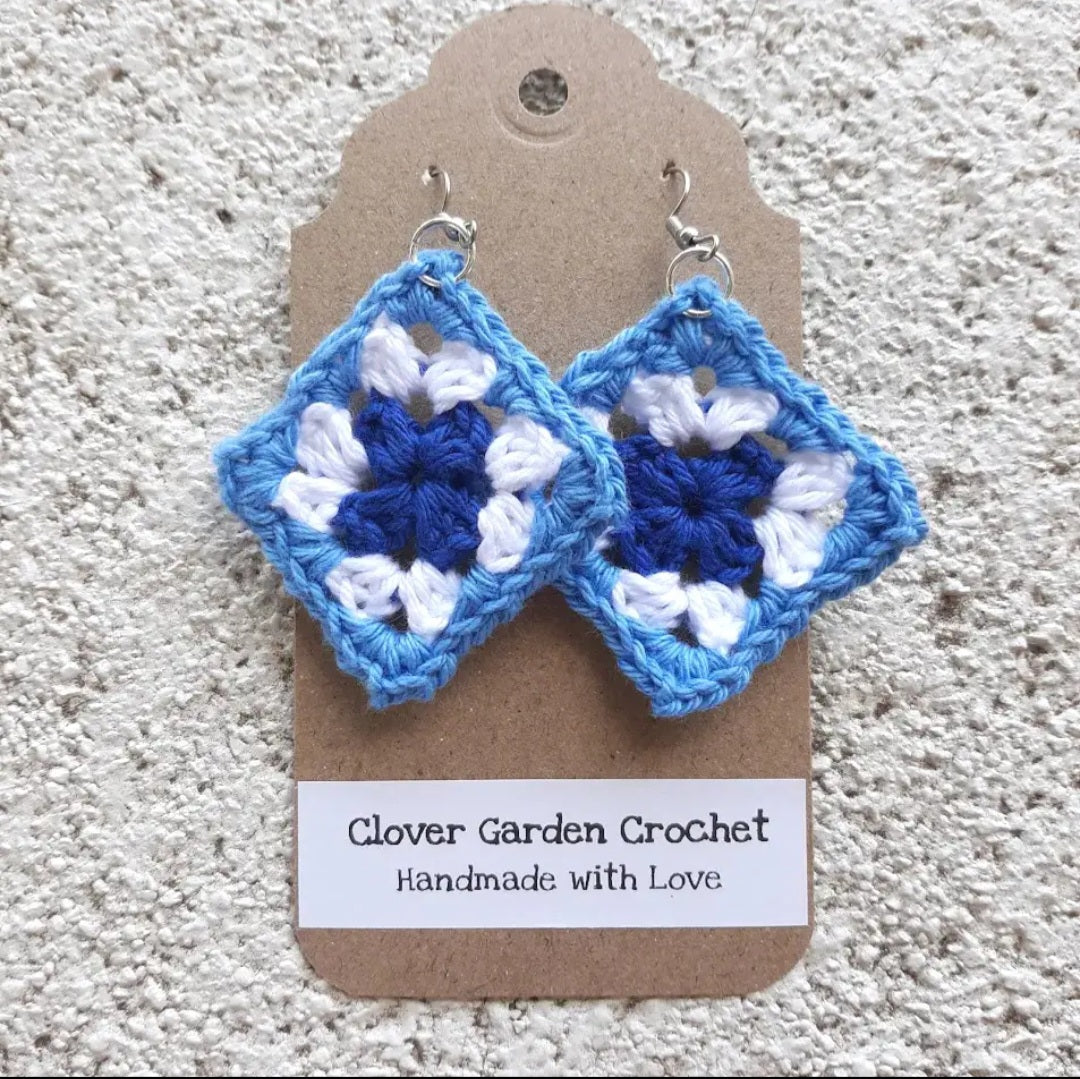 Crochet Traditional Granny Square Drop Earrings