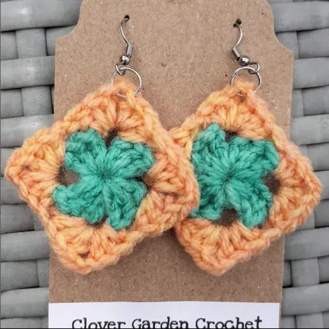 Crochet Traditional Granny Square Drop Earrings