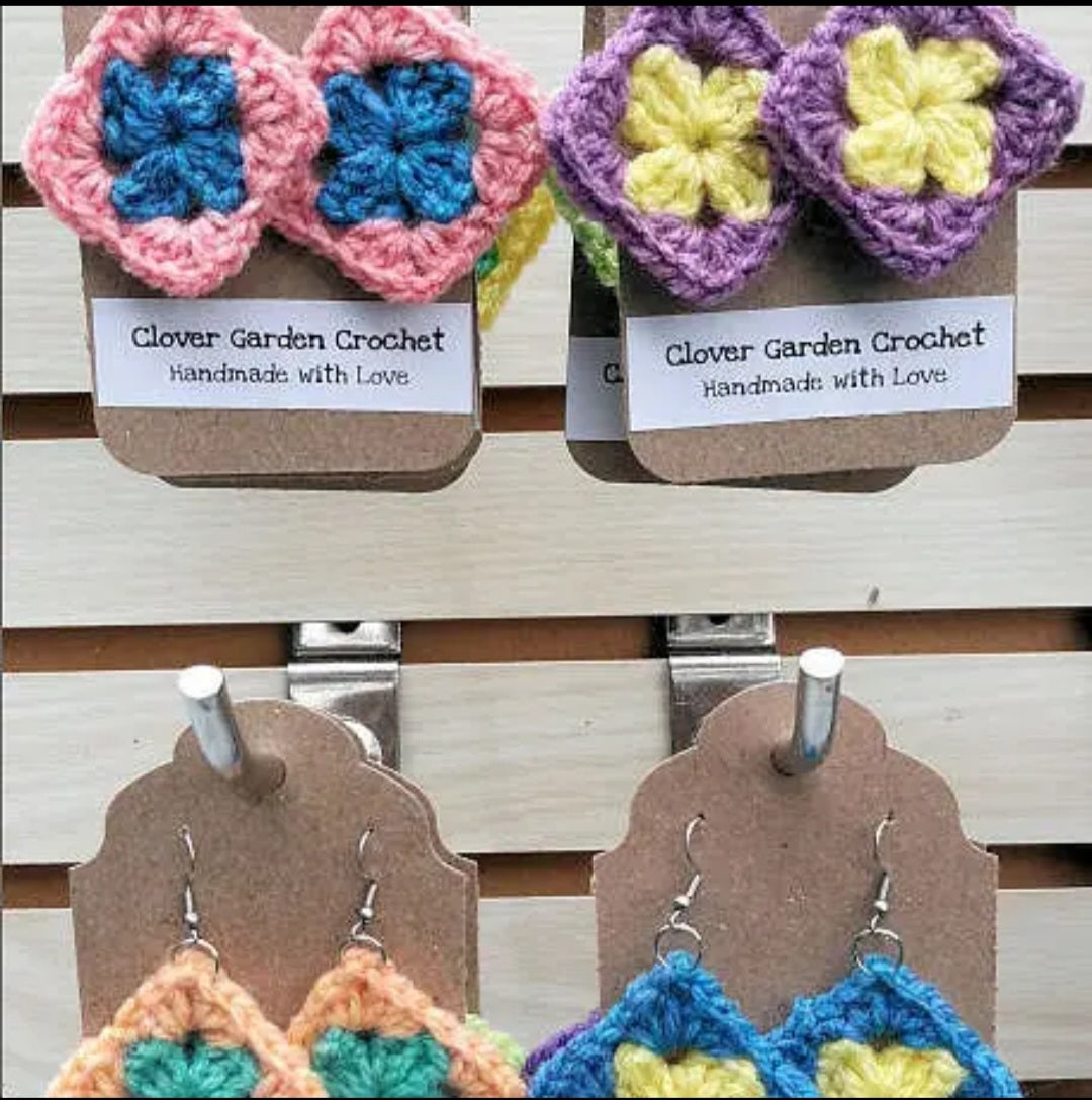 Crochet Traditional Granny Square Drop Earrings