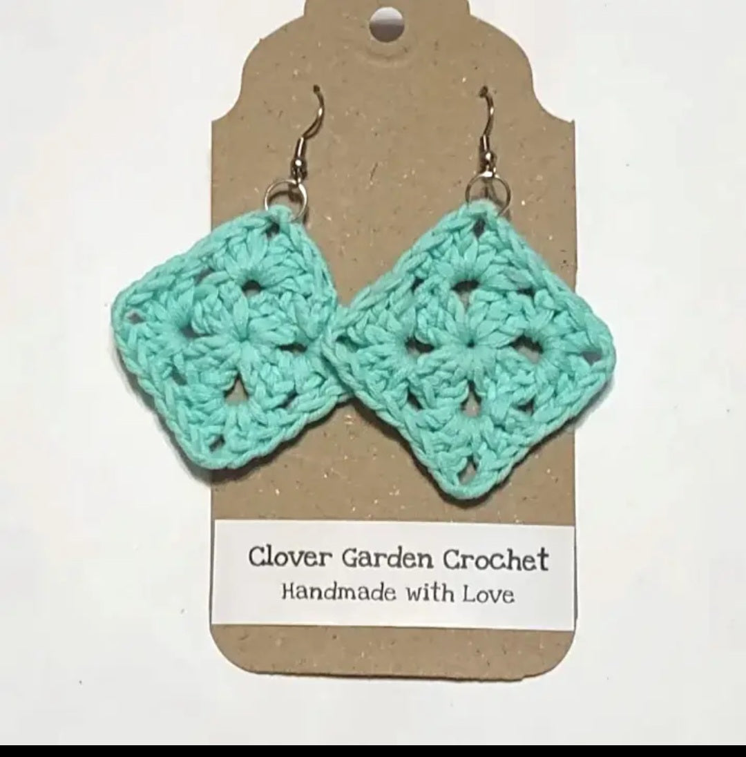 Crochet Solid Granny Square Drop Earrings