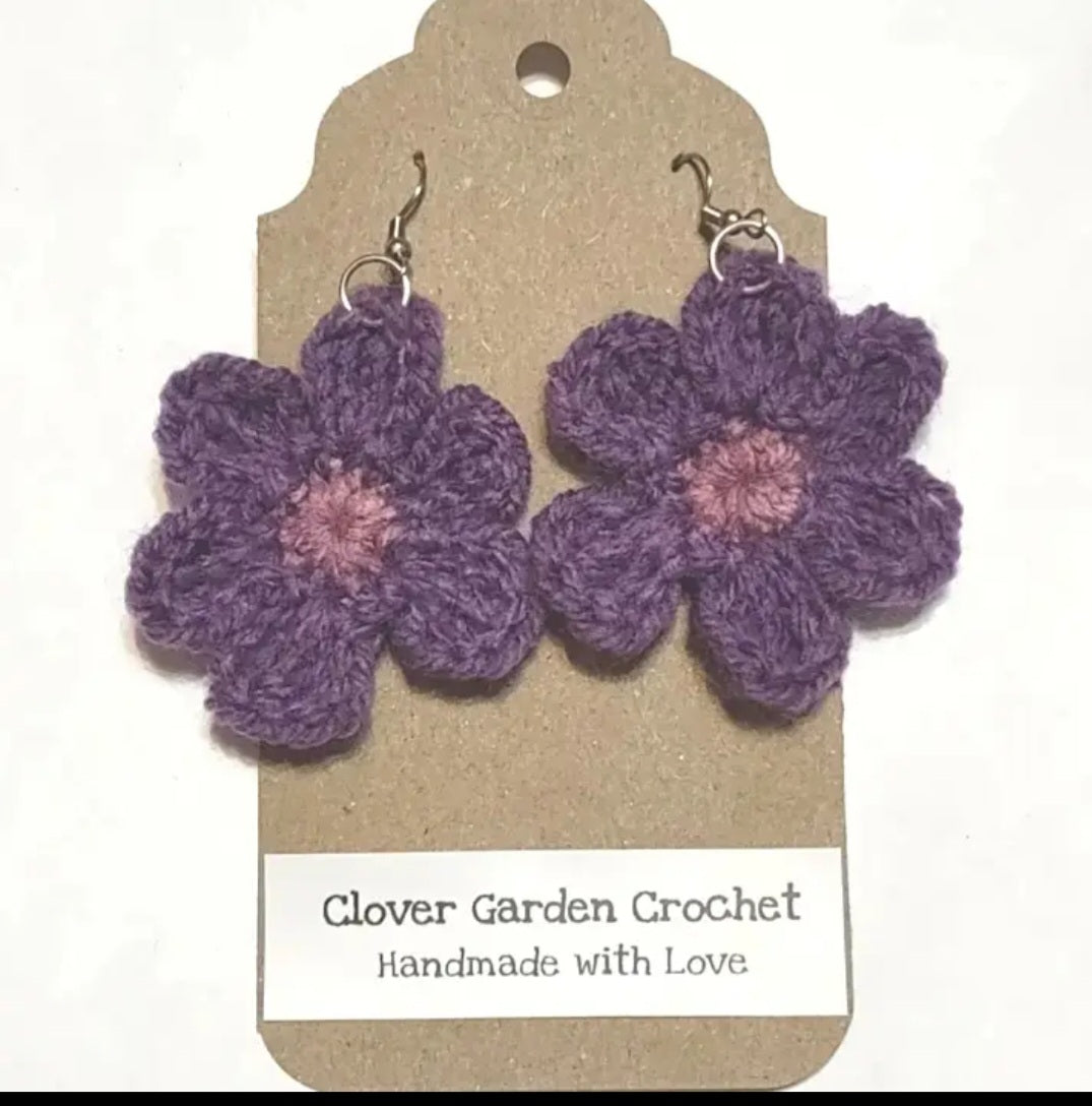 Crochet Flower Drop Earrings