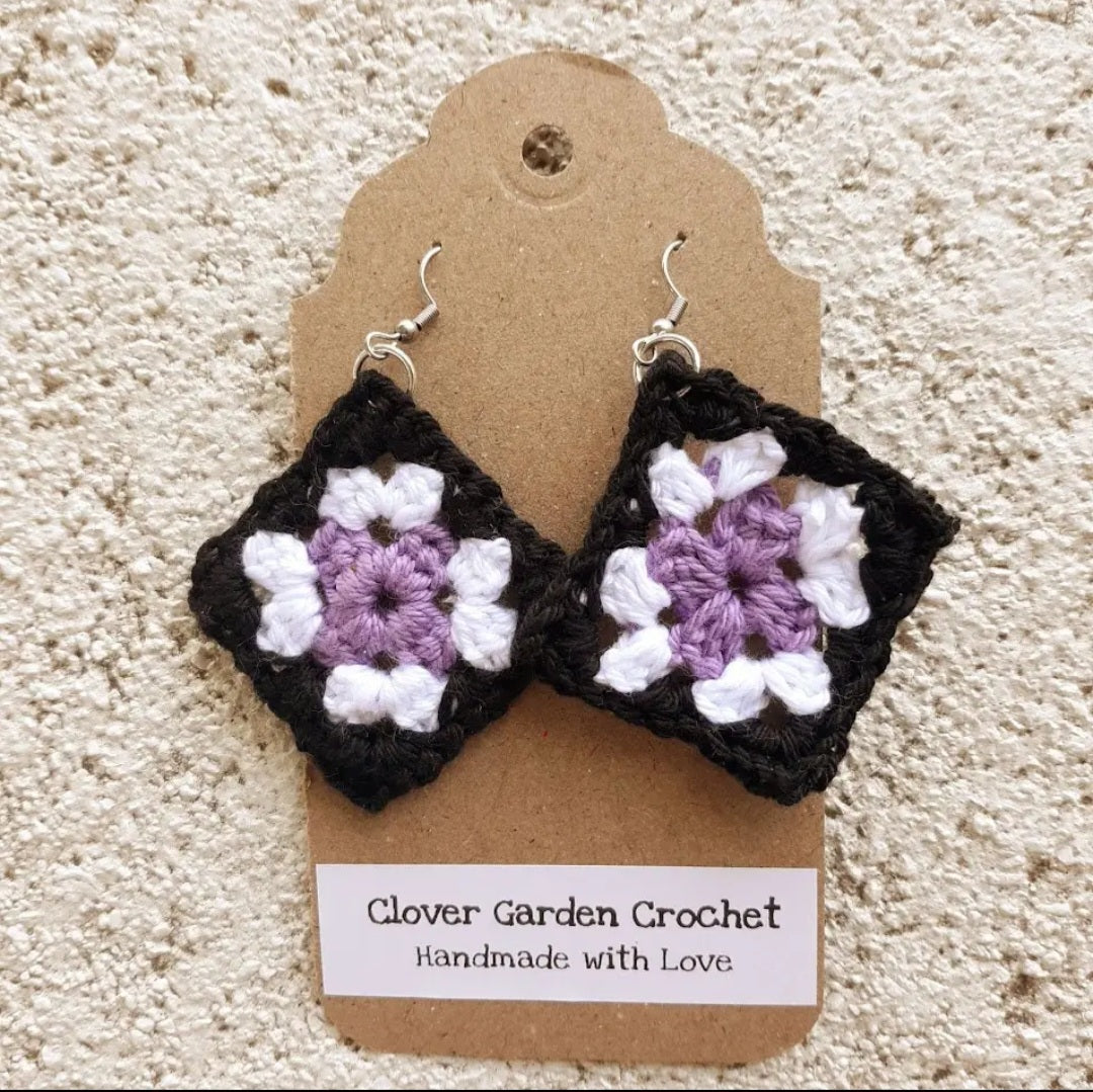 Crochet Traditional Granny Square Drop Earrings