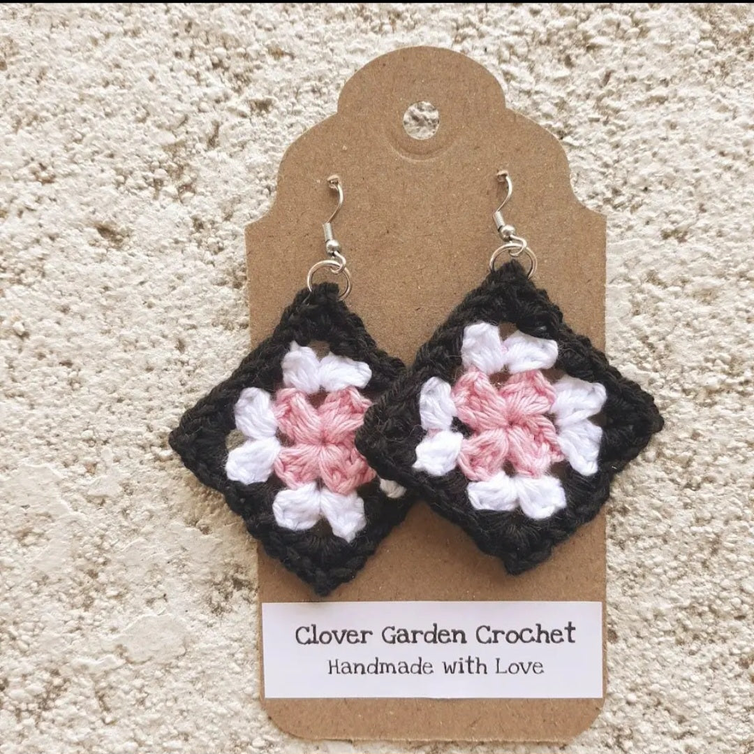 Crochet Traditional Granny Square Drop Earrings