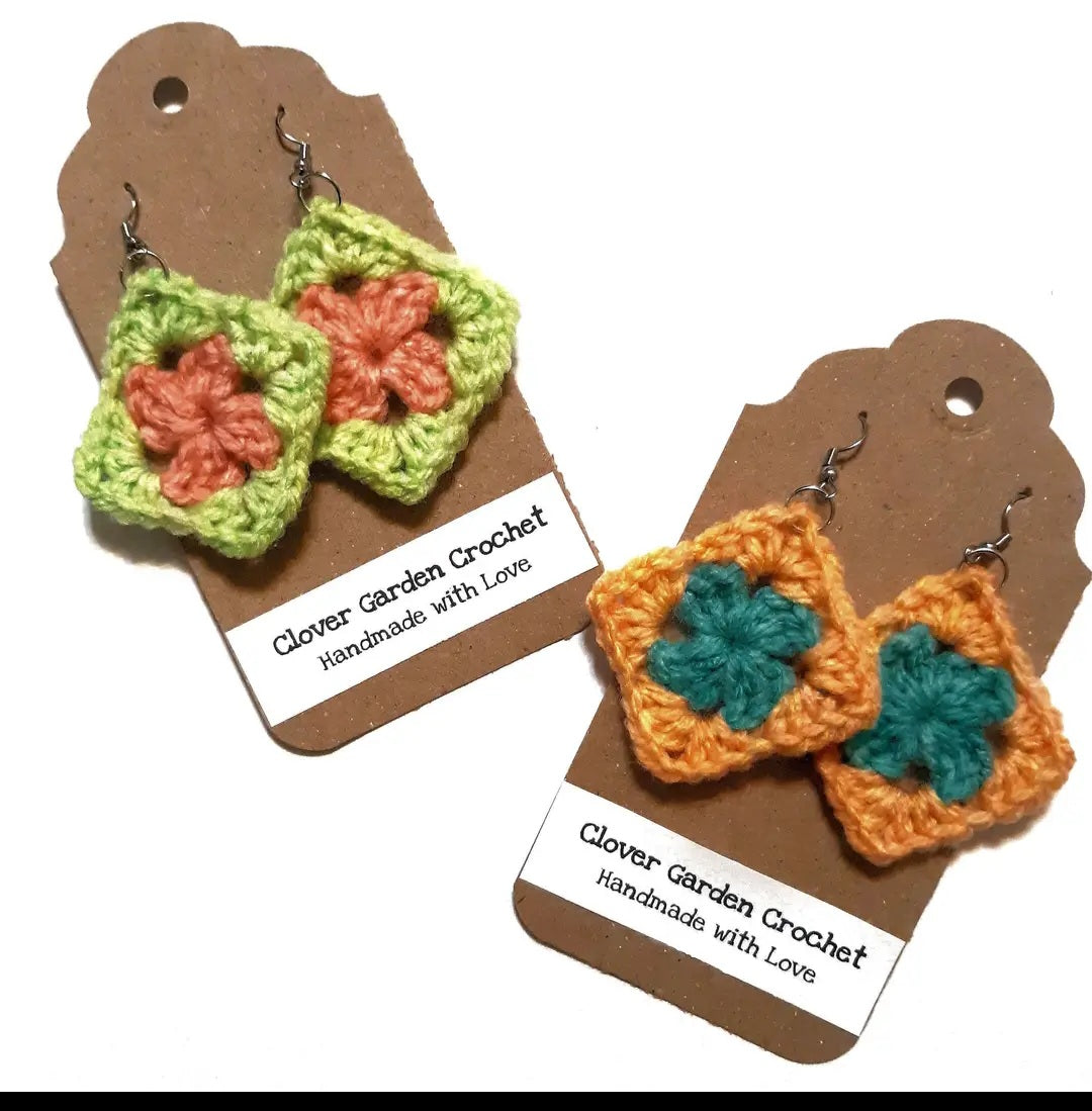 Crochet Traditional Granny Square Drop Earrings