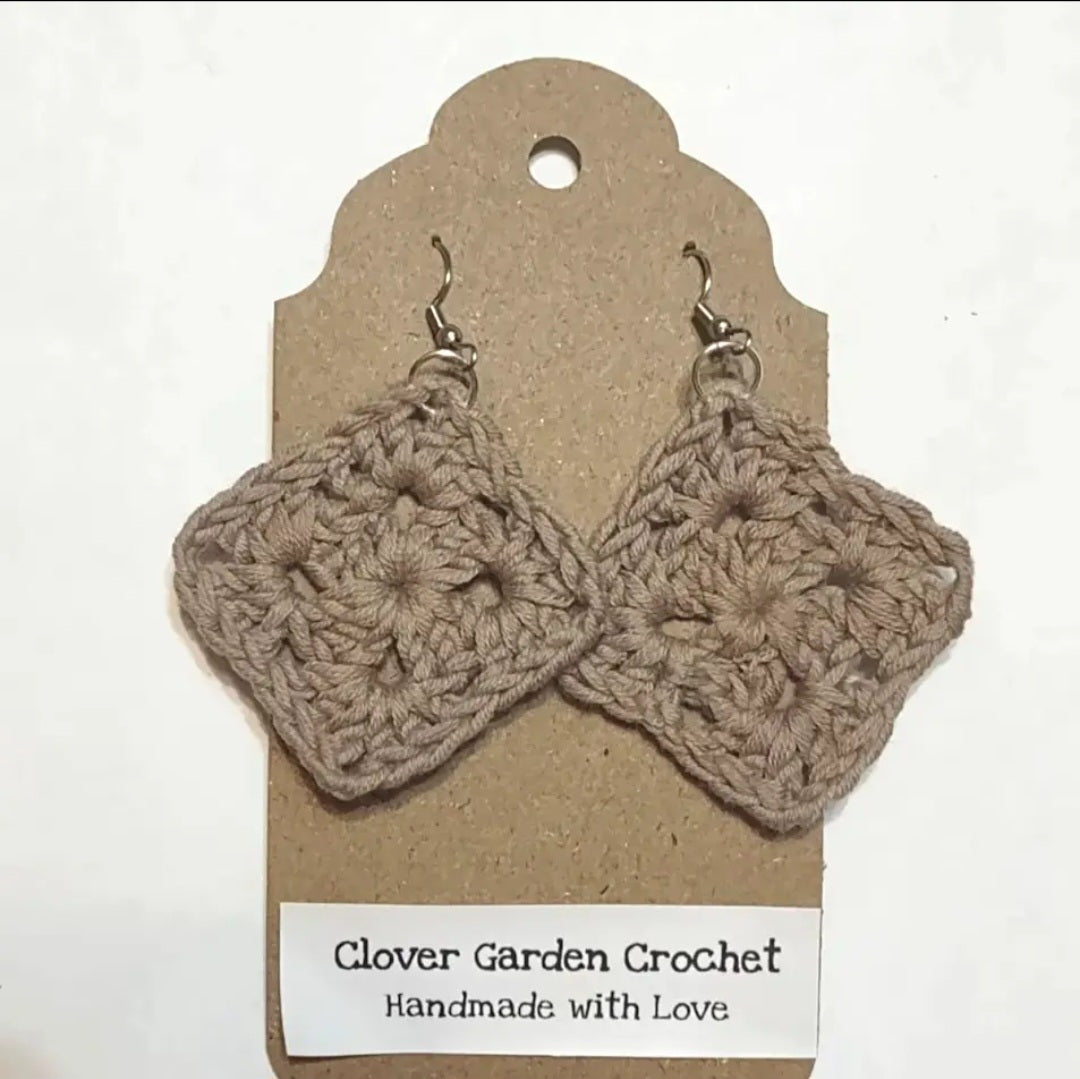 Crochet Solid Granny Square Drop Earrings