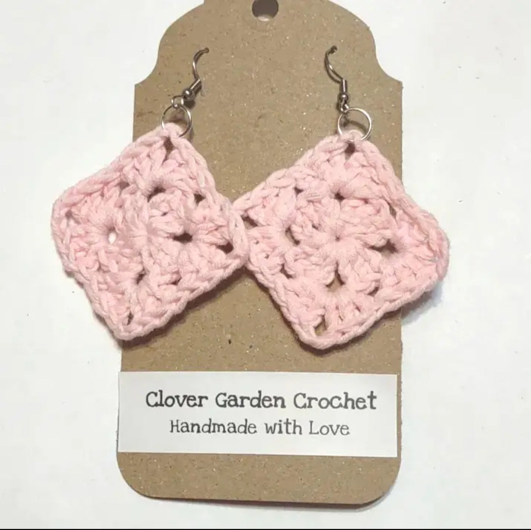 Crochet Solid Granny Square Drop Earrings