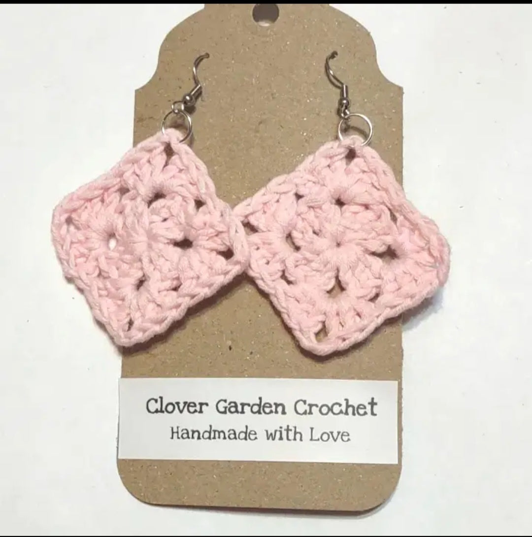 Crochet Solid Granny Square Drop Earrings
