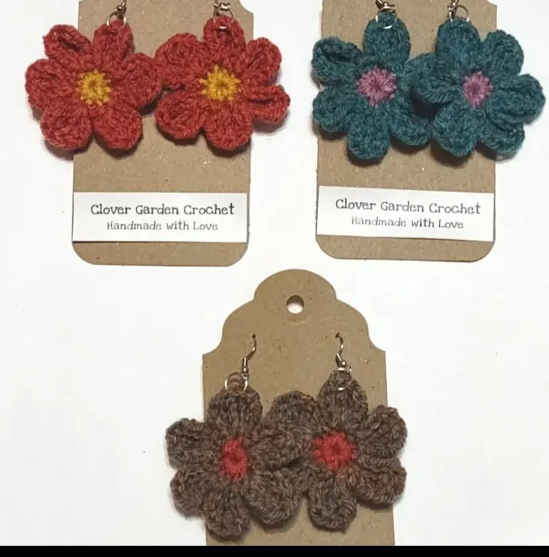 Crochet Flower Drop Earrings