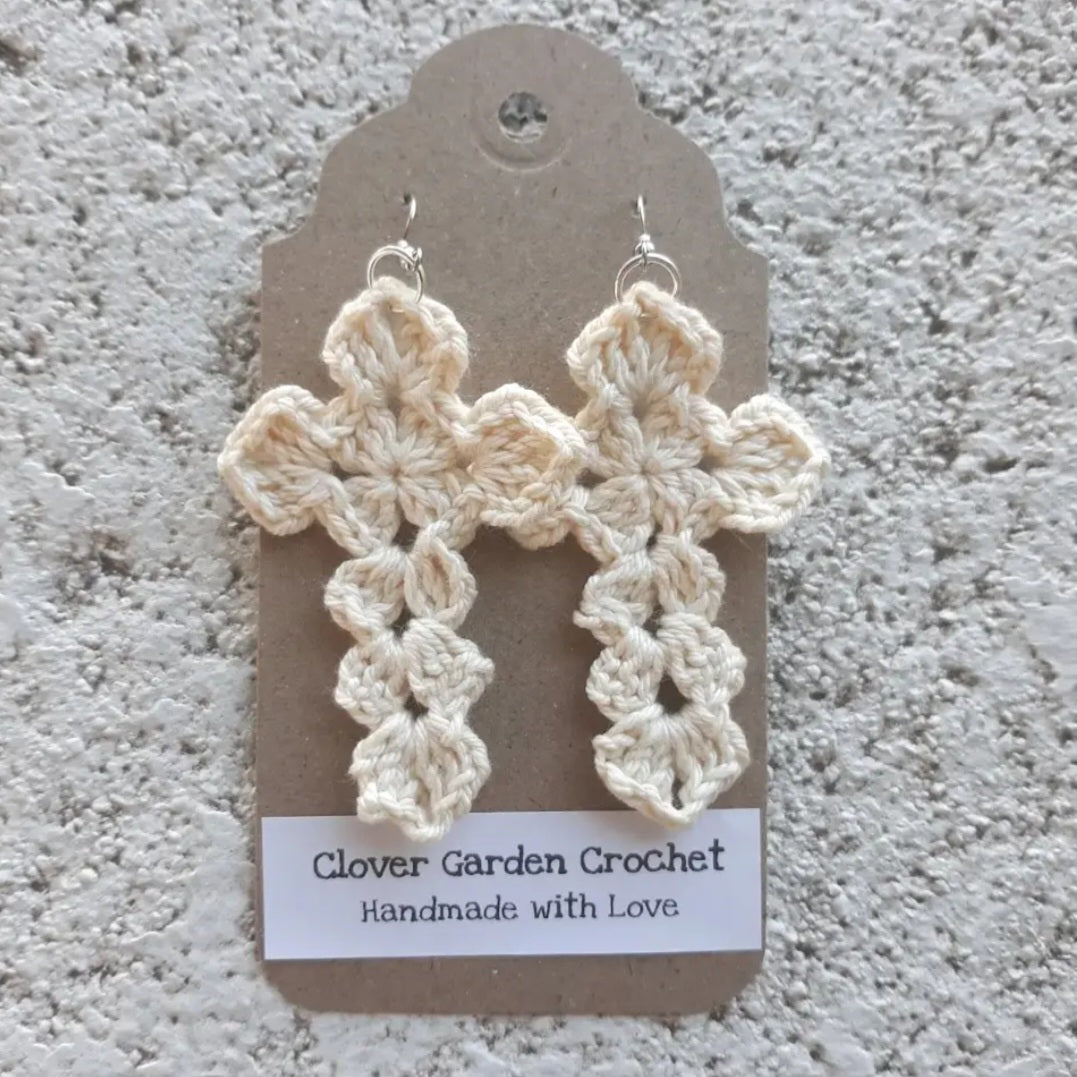 Crochet Cross Drop Earrings
