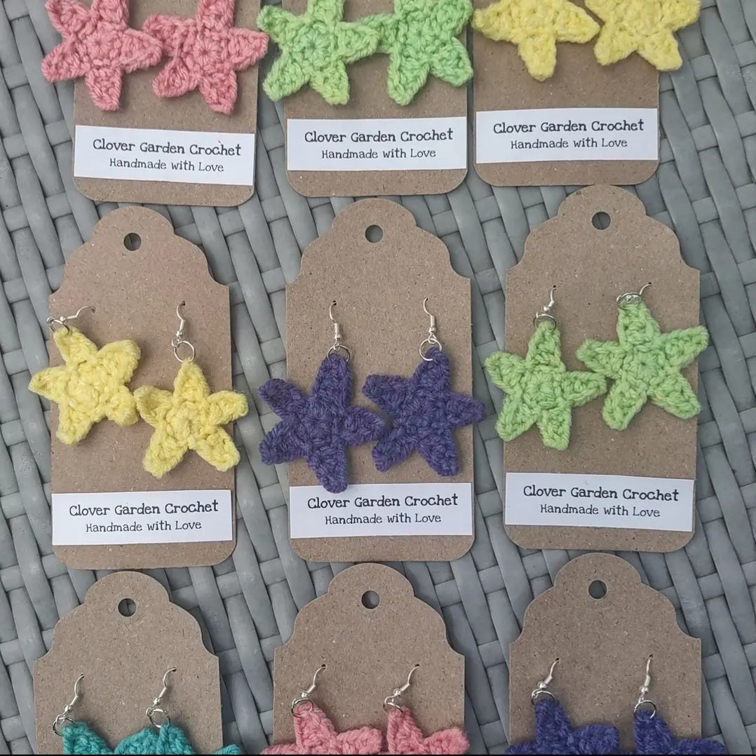 Crochet Star or Starfish Drop Earrings