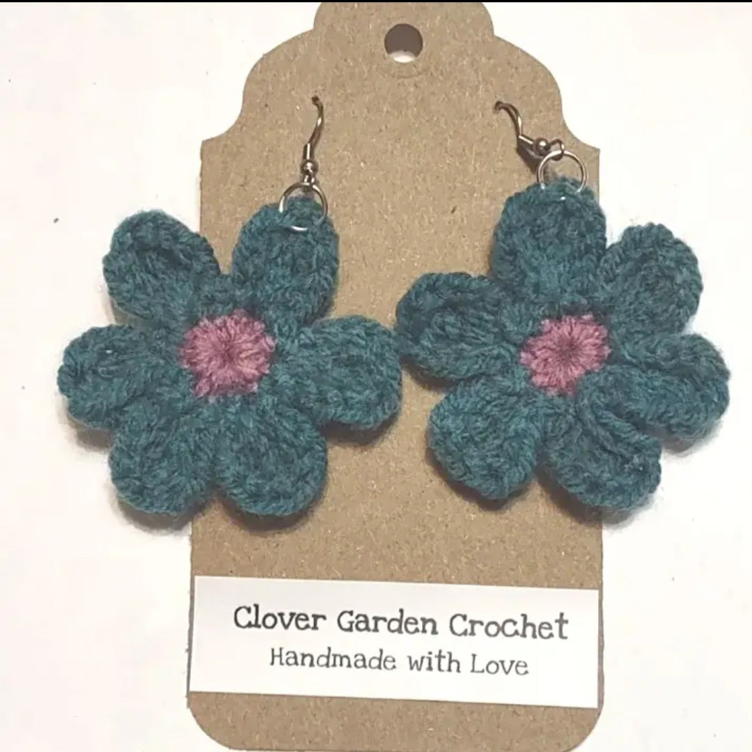 Crochet Flower Drop Earrings