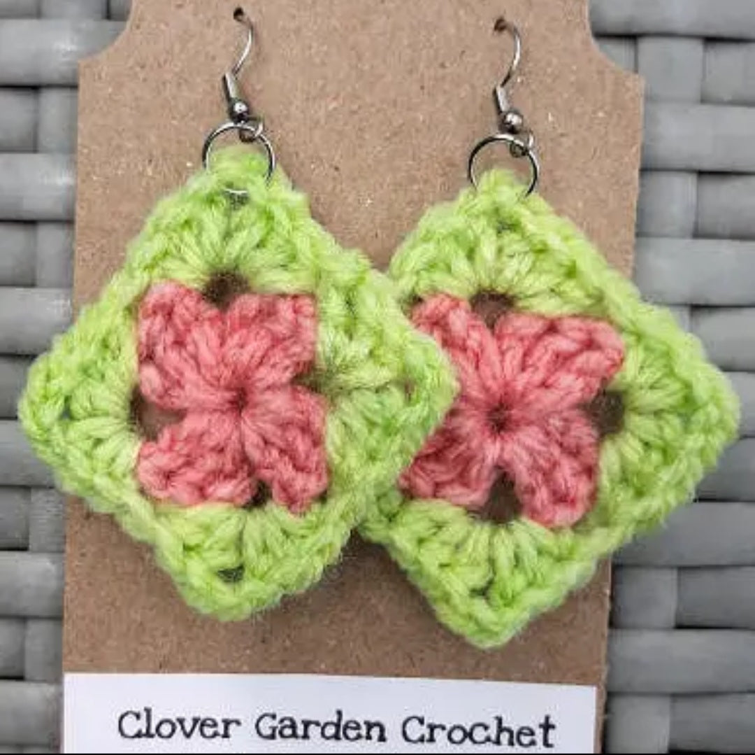 Crochet Traditional Granny Square Drop Earrings