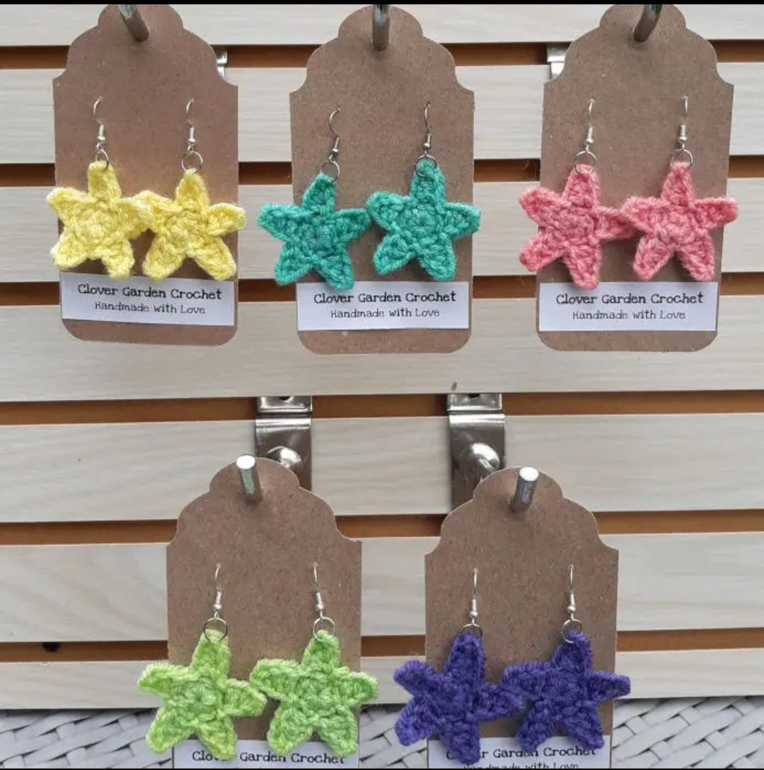 Crochet Star or Starfish Drop Earrings