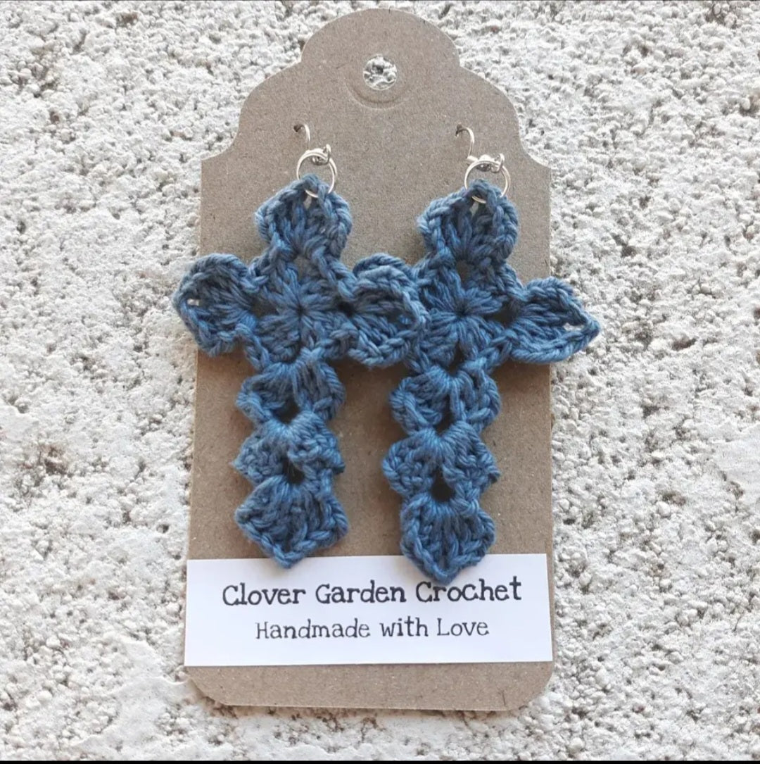 Crochet Cross Drop Earrings