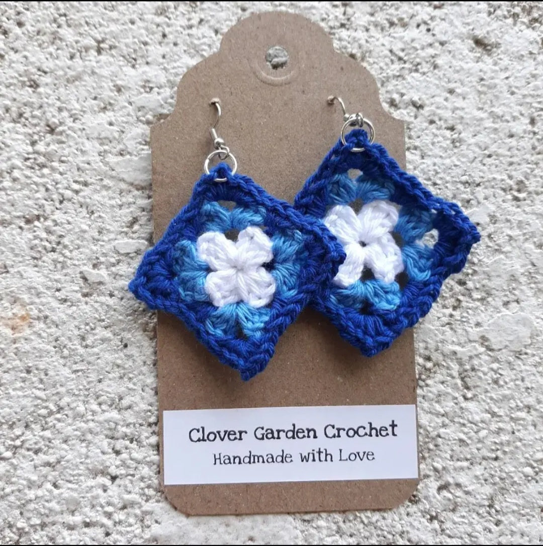 Crochet Traditional Granny Square Drop Earrings
