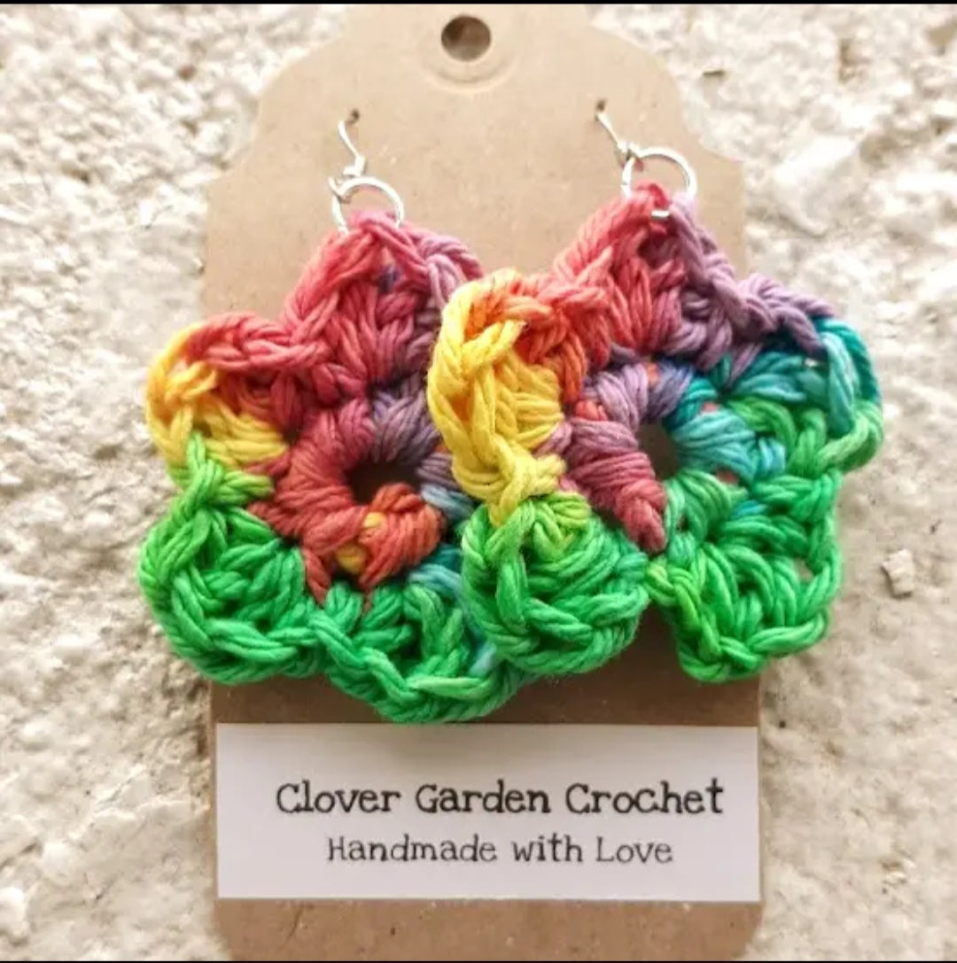 Crochet Flower Drop Earrings