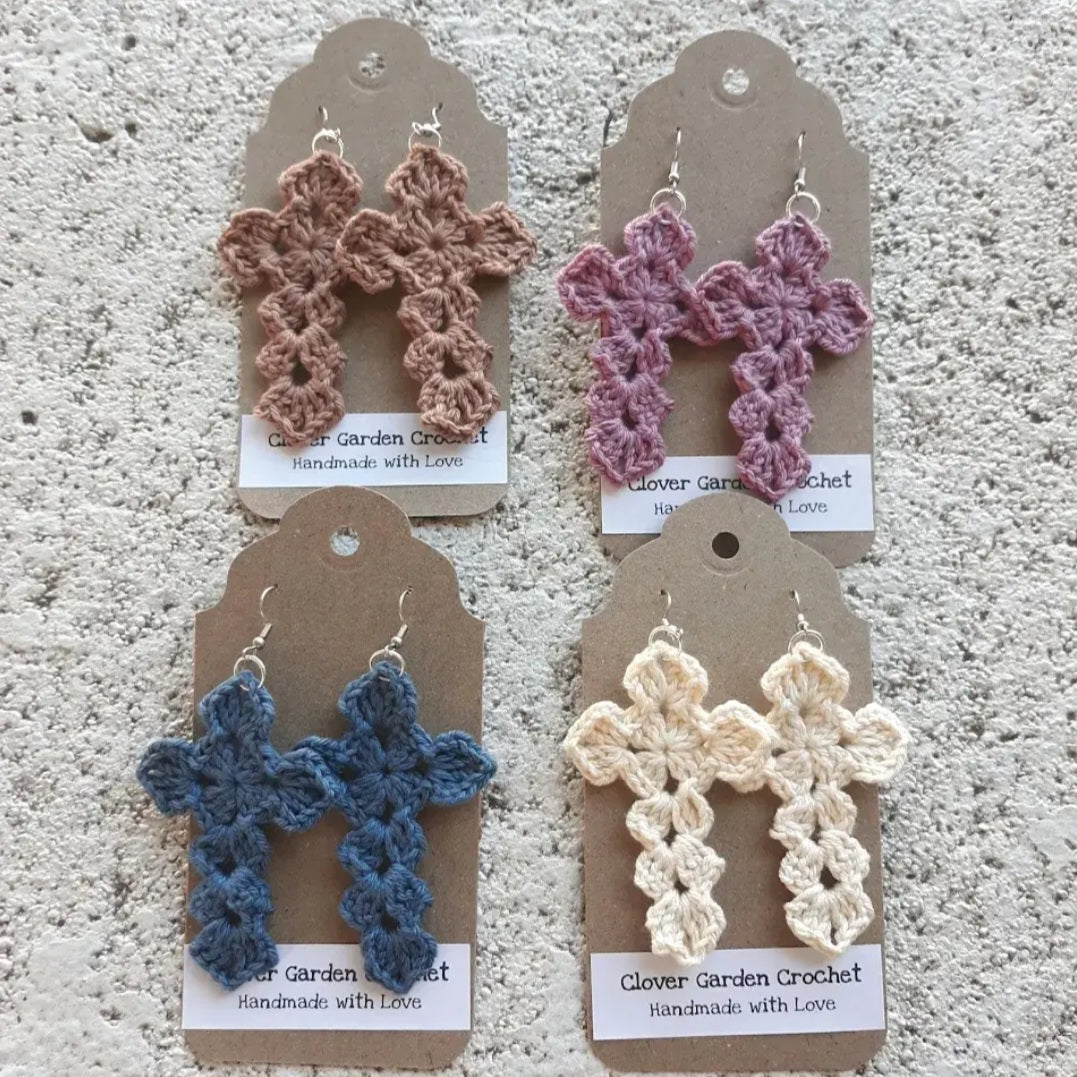 Crochet Cross Drop Earrings